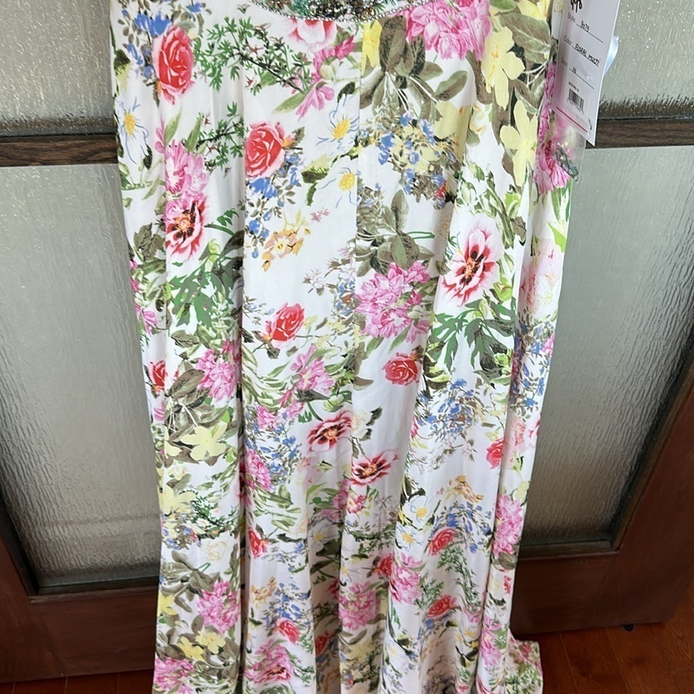 Mac Duggal FLORAL PRINT FAUX WRAP FLUTTER SLEEVE A LINE GOWN size 12 $498 - Picture 12 of 15